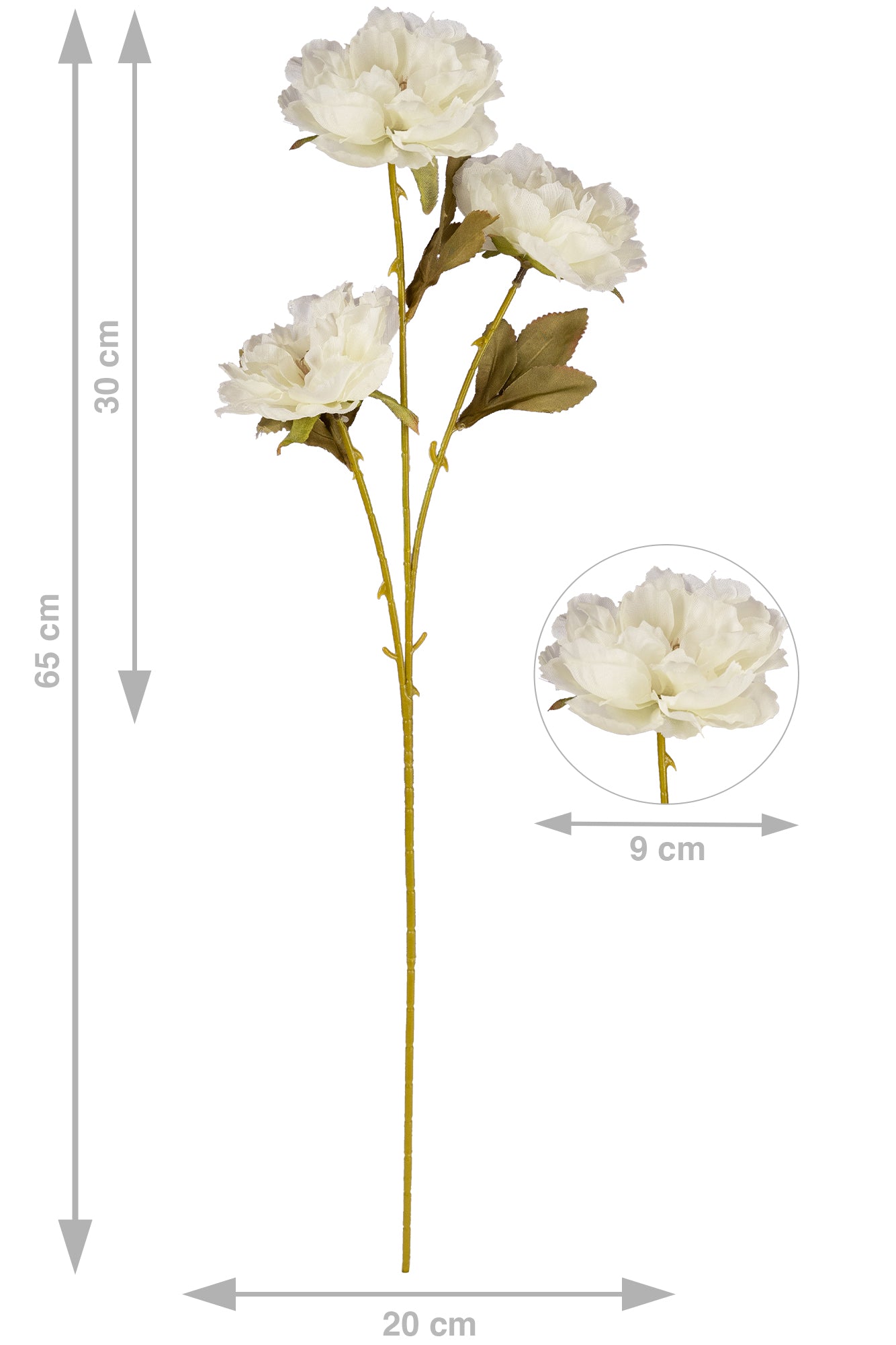 Trandafir japonez hibiscus artificial cu 3 flori albe D20xH65 cm