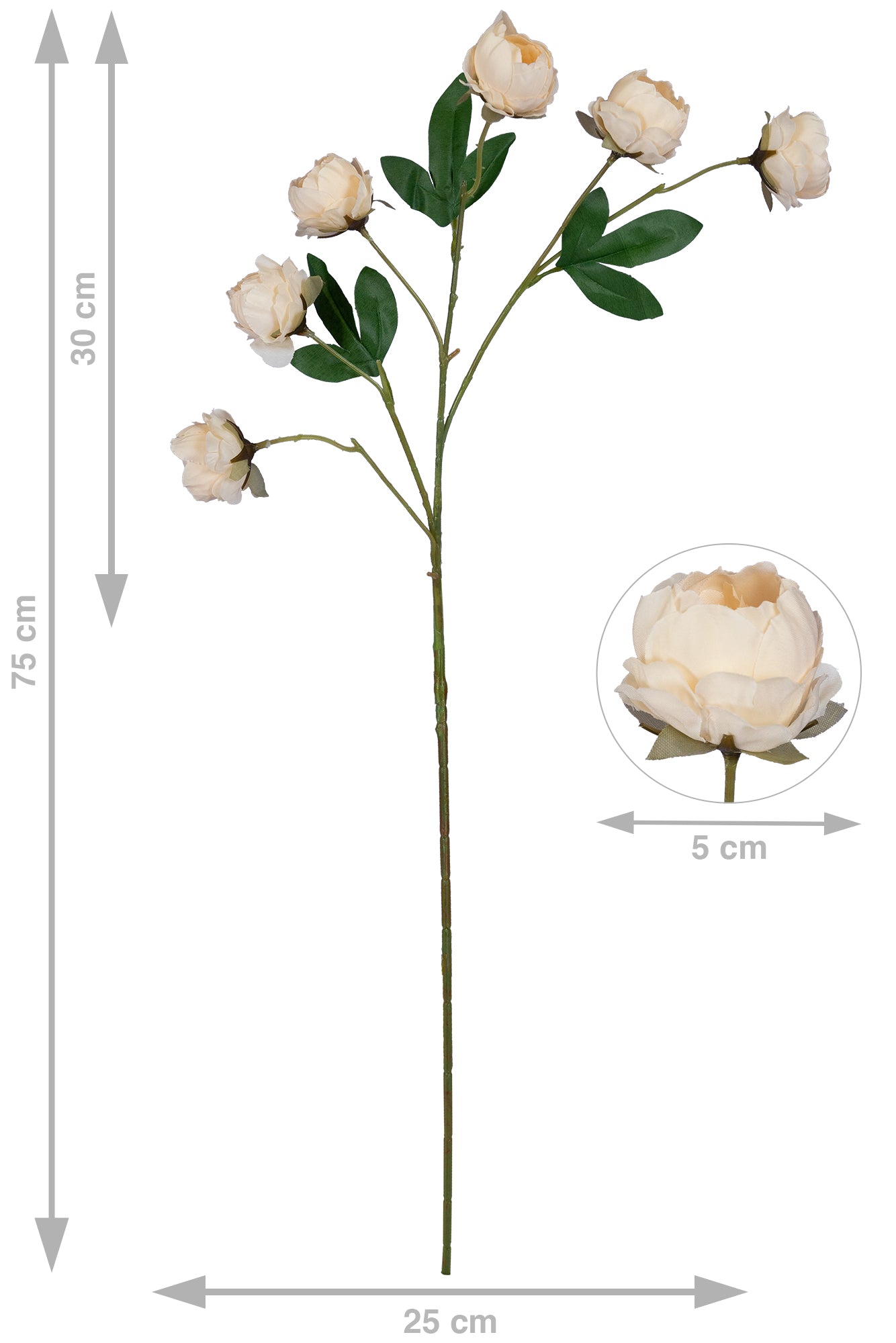 Trandafir tros artificial cu 6 flori roz deschis D25xH75 cm