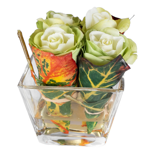 Trandafiri in vas de sticla 11 cm HO verde
