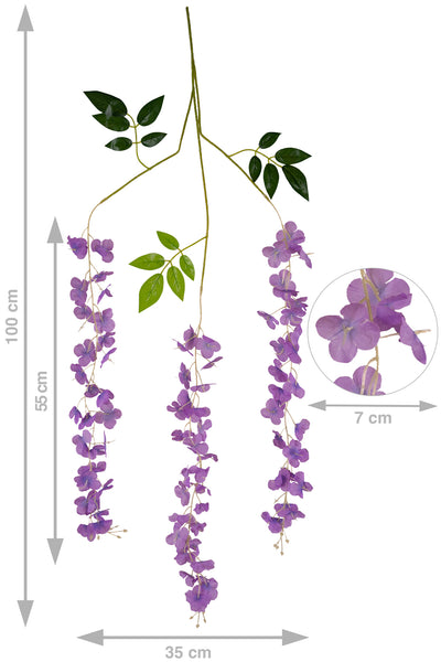 Wisteria artificiala cu flori mov liliac pe 3 ramuri H100 cm